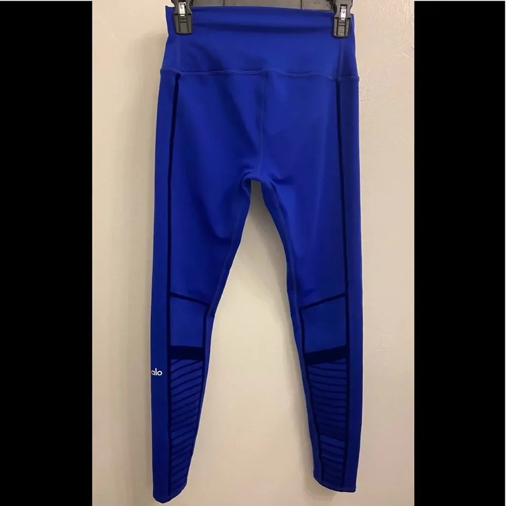 ALO Yoga High Waist Flocked Moto Leggings Sapphire Size Small - Picture 3 of 6